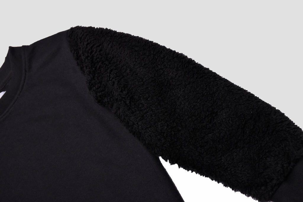 Boys' Black Cotton Sweater with Fleece Sleeve | Fleece Crewneck Pullover for Winter in Pakistan