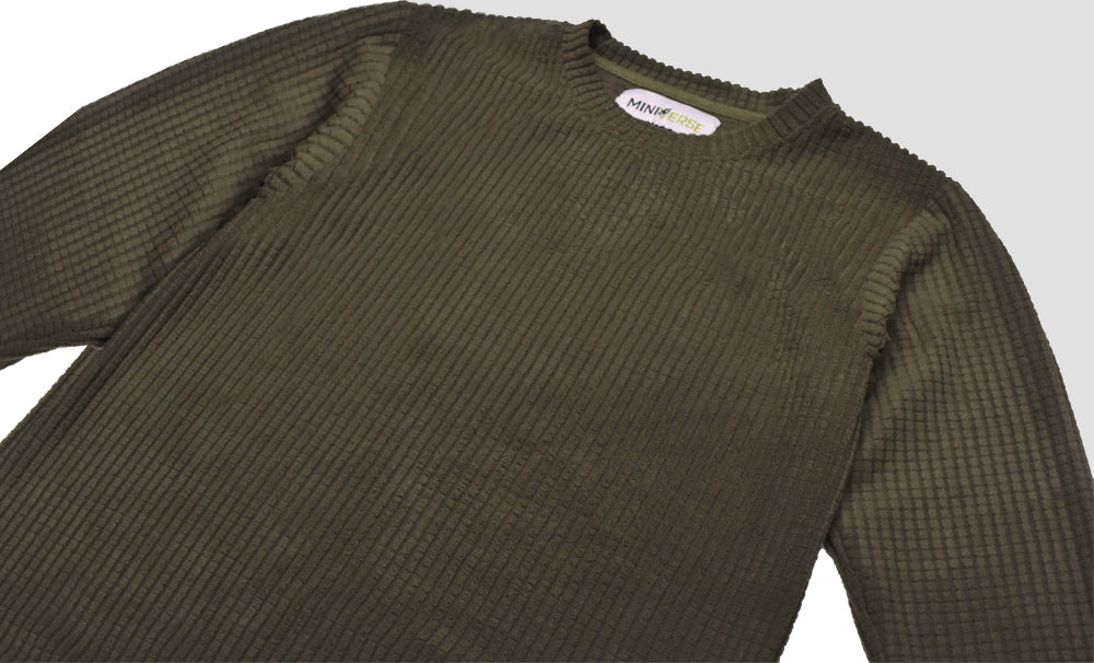 Boys' Dark Brown Thermal Cotton Ribbed Knit Sweater | Classic Crewneck Pullover for Winter in Pakistan