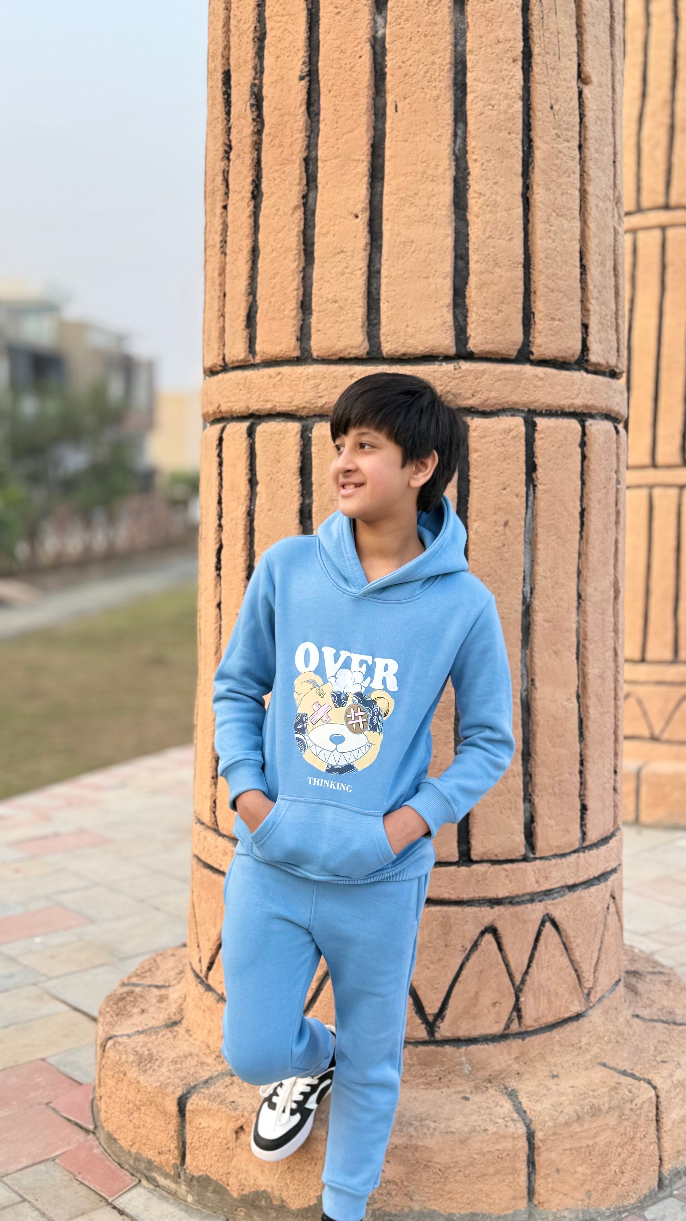 Soft Cotton Fleece Boys Track Suit with 'Bear' Graphic | Kids Winter Wear