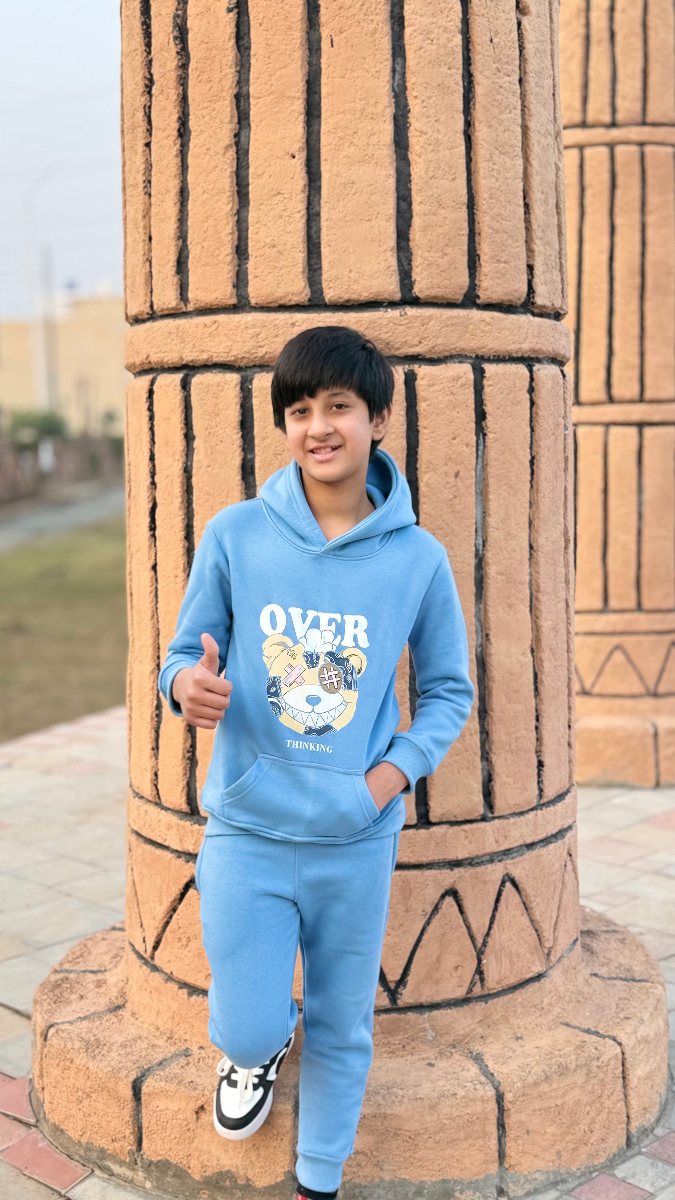 Soft Cotton Fleece Boys Track Suit with 'Bear' Graphic | Kids Winter Wear