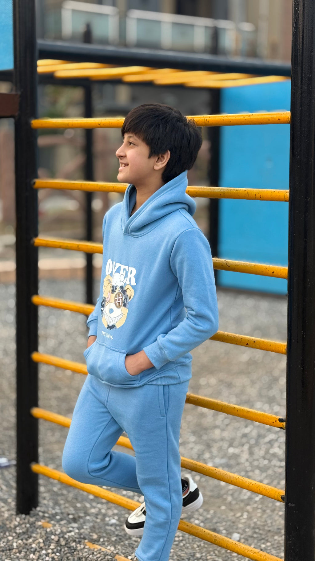 Soft Cotton Fleece Boys Track Suit with 'Bear' Graphic | Kids Winter Wear