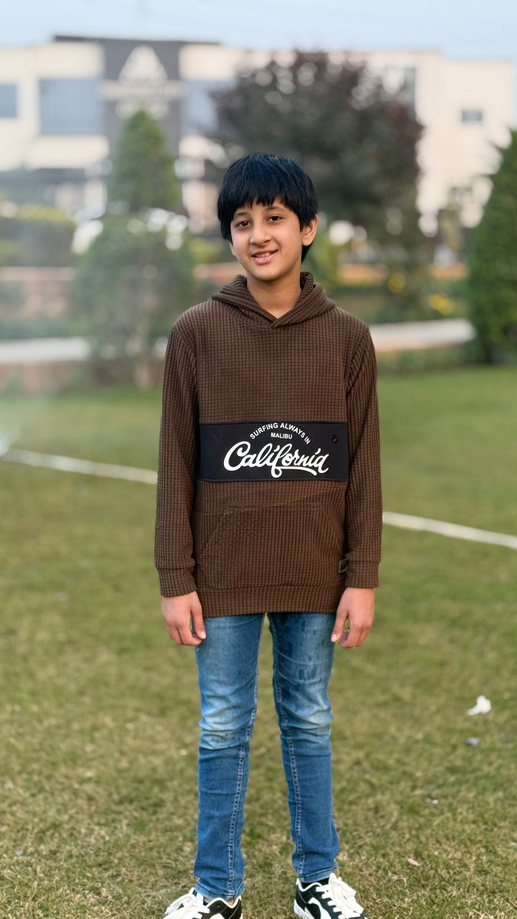 Thermal Cotton Waffle Knit Brown Hoodie for Boys | Warm Winter Pullover for Kids in Pakistan