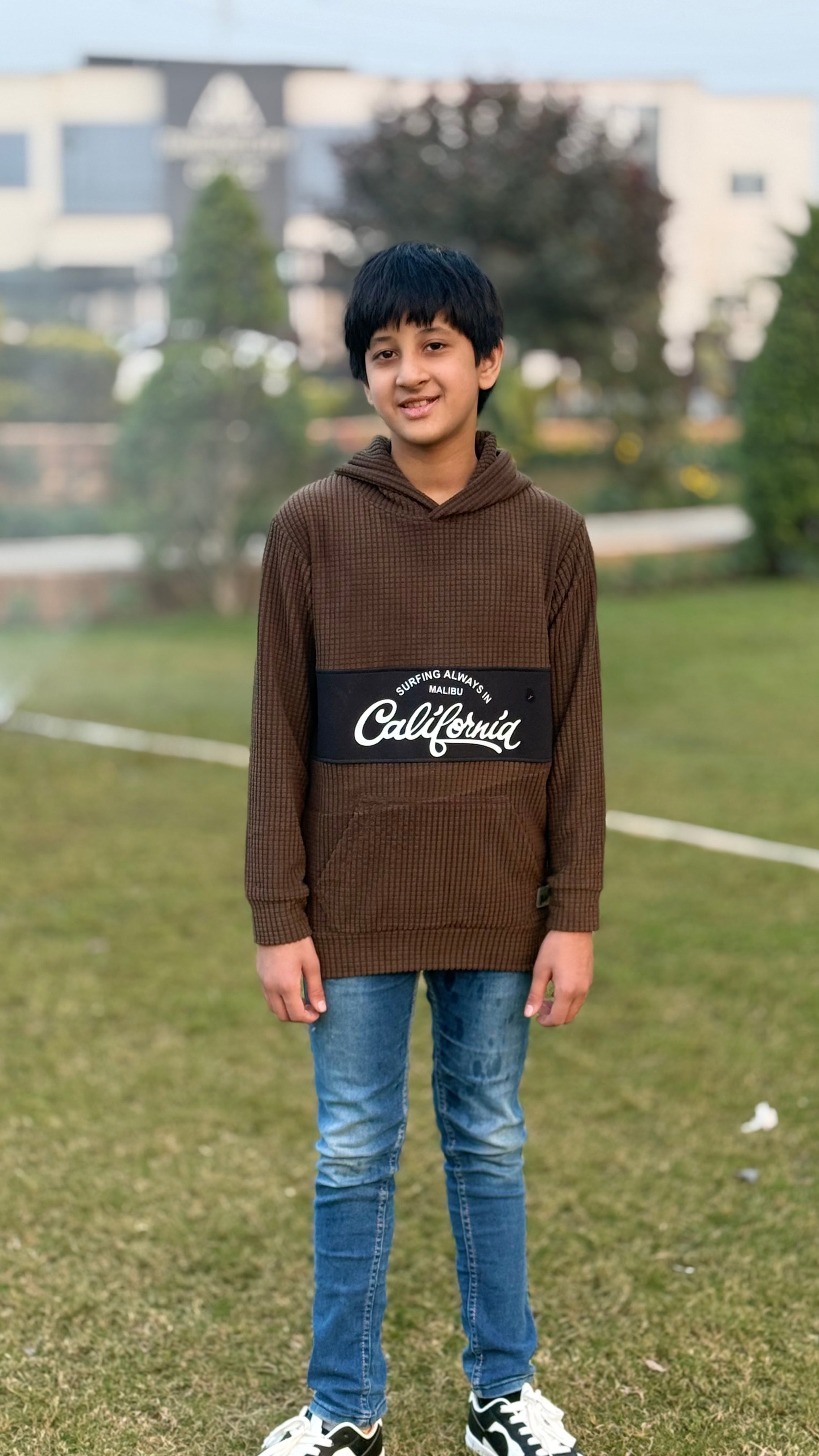 Thermal Cotton Waffle Knit Brown Hoodie for Boys | Warm Winter Pullover for Kids in Pakistan