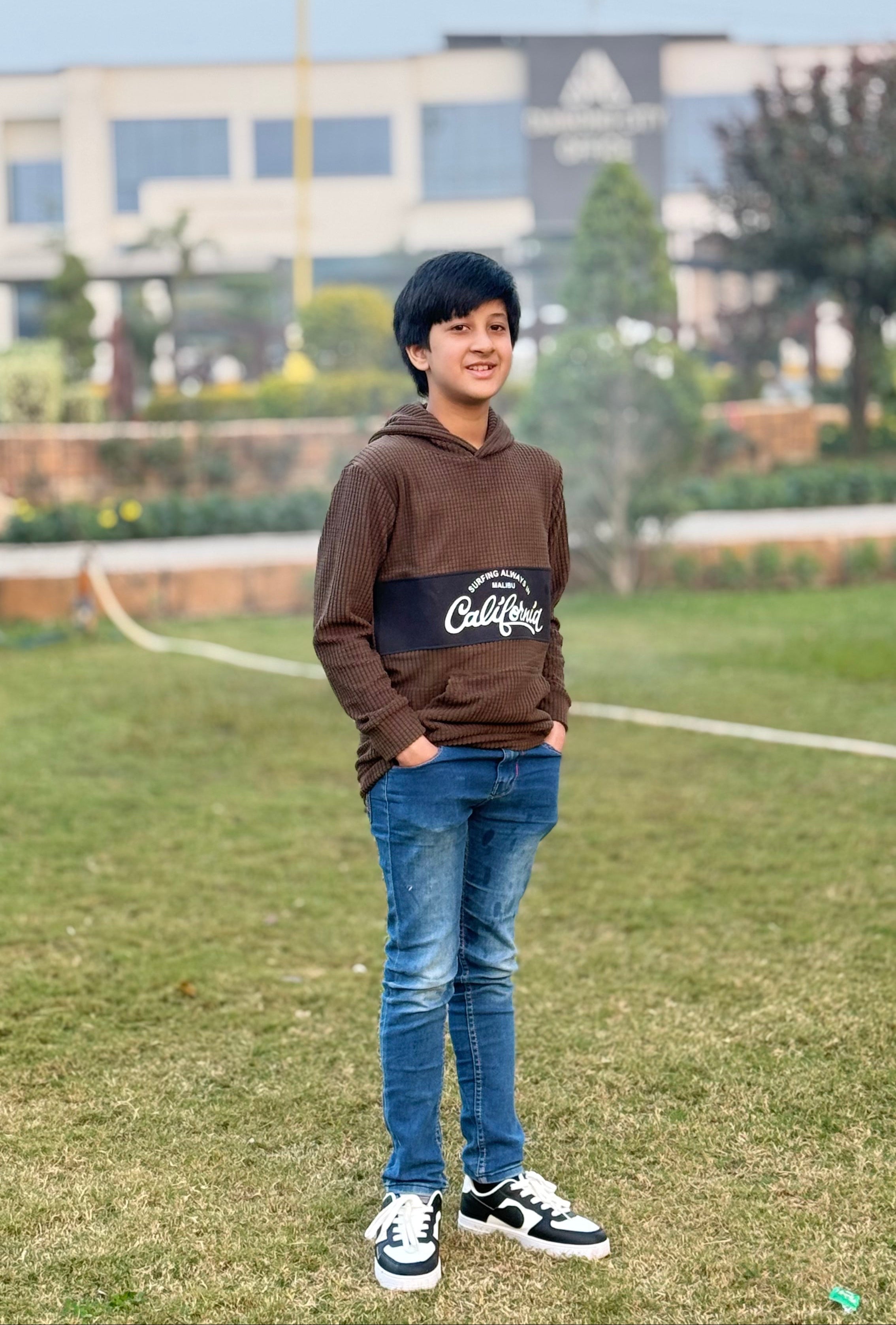 Thermal Cotton Waffle Knit Brown Hoodie for Boys | Warm Winter Pullover for Kids in Pakistan