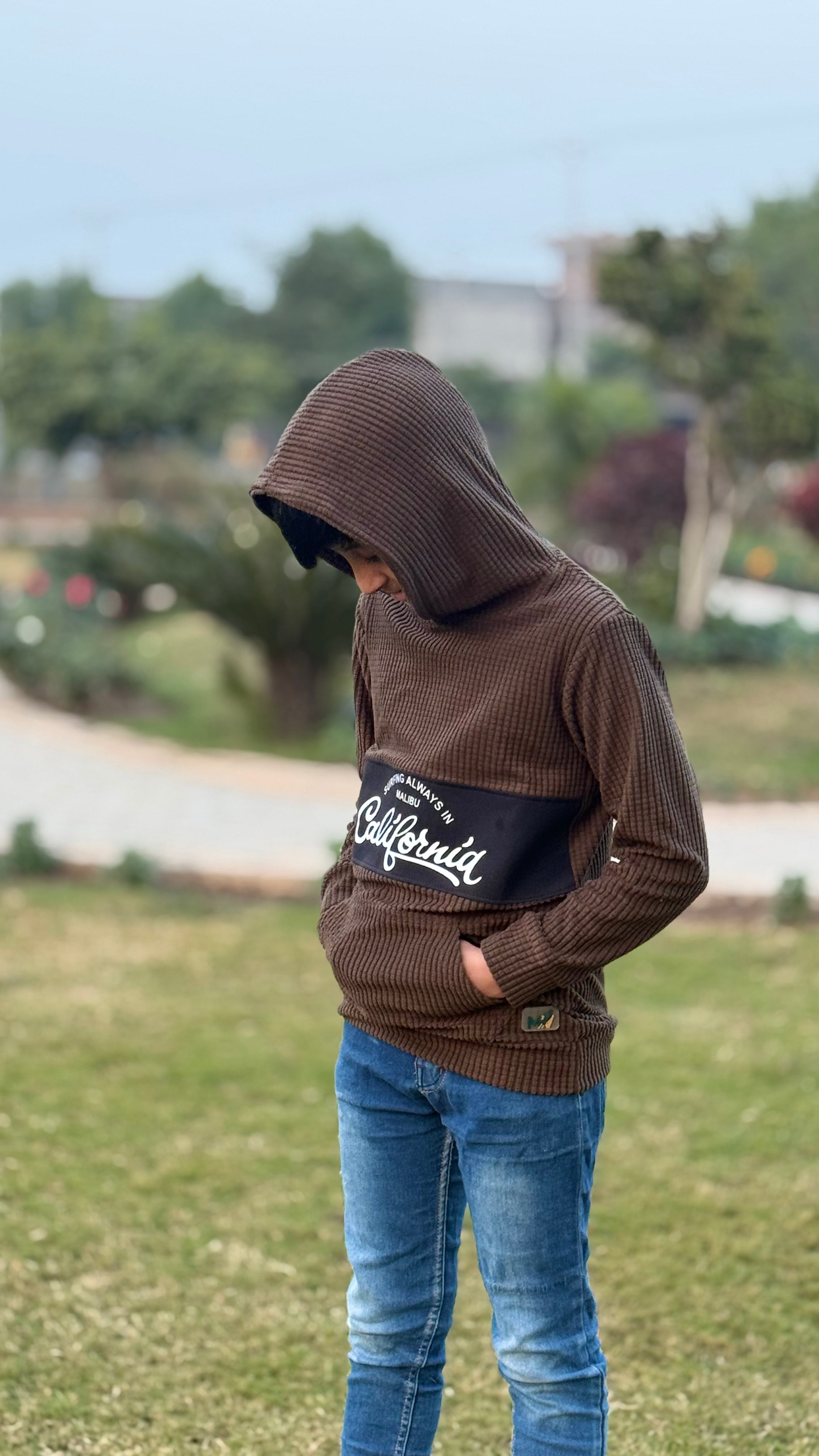 Thermal Cotton Waffle Knit Brown Hoodie for Boys | Warm Winter Pullover for Kids in Pakistan