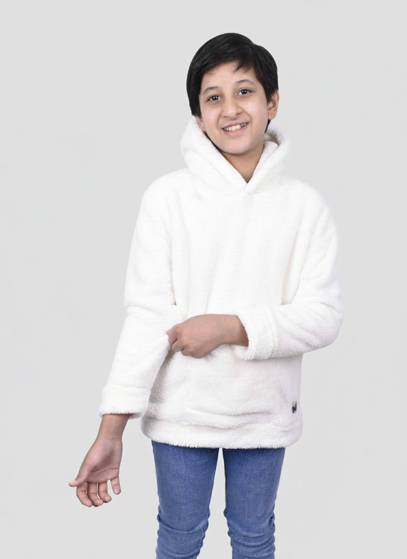 Kids' Fur Sherpa Fleece Ivory Hoodie | Ultra-Soft Fur Teddy Fabric Pullover for Boys & Girls in Pakistan
