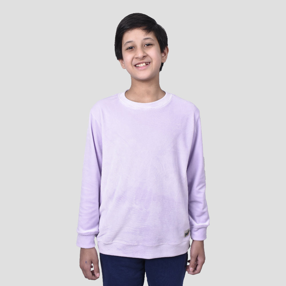 Kids' Plain Lilac Scuba Velvet Crewneck Sweatshirt | Soft Fleece Pullover for Boys & Girls in Pakistan