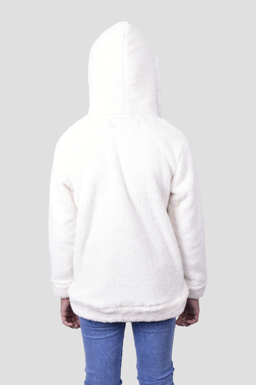 Kids' Fur Sherpa Fleece Ivory Hoodie | Ultra-Soft Fur Teddy Fabric Pullover for Boys & Girls in Pakistan