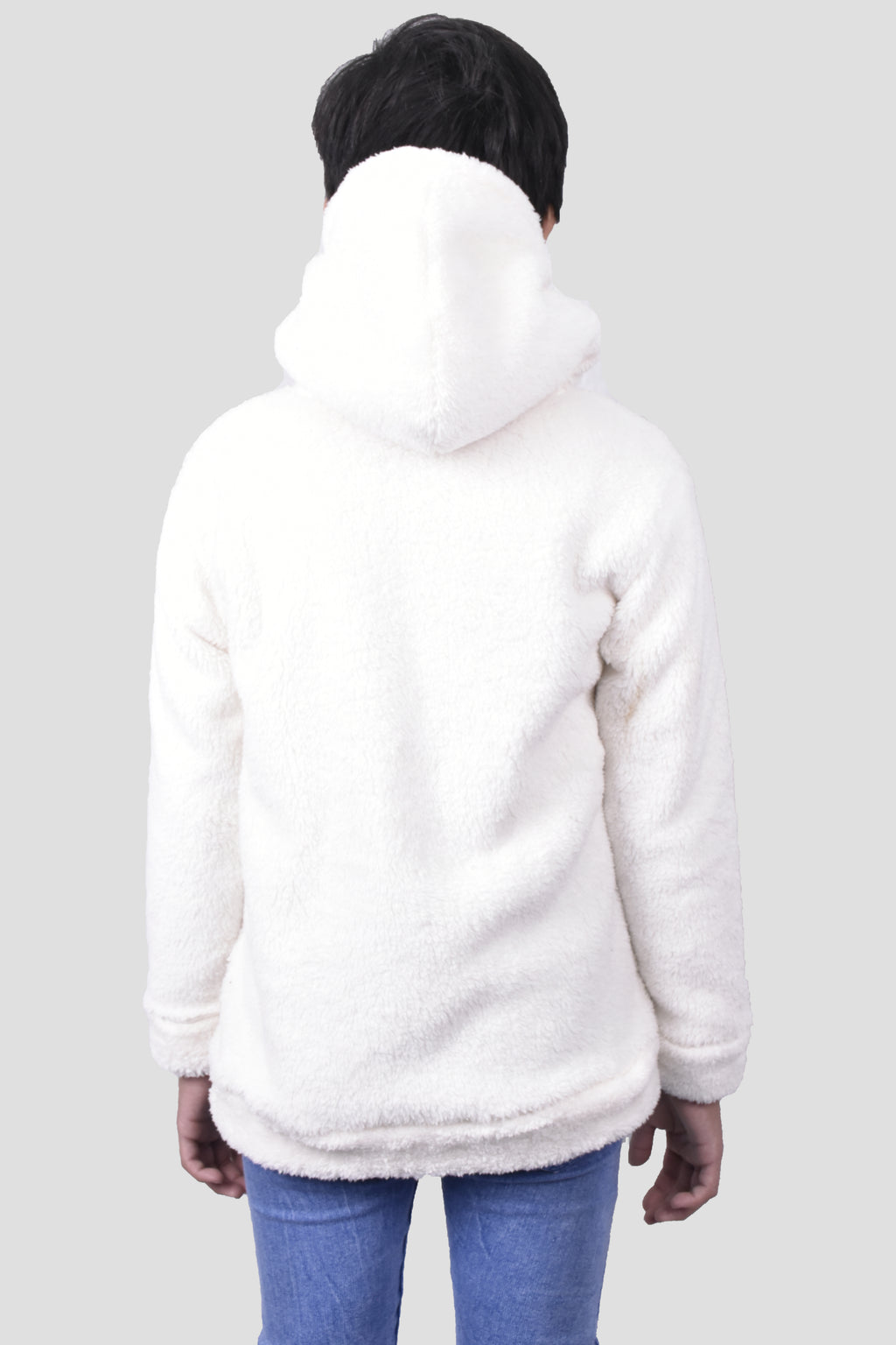 Kids' Fur Sherpa Fleece Ivory Hoodie | Ultra-Soft Fur Teddy Fabric Pullover for Boys & Girls in Pakistan